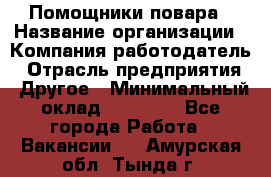 Помощники повара › Название организации ­ Компания-работодатель › Отрасль предприятия ­ Другое › Минимальный оклад ­ 22 000 - Все города Работа » Вакансии   . Амурская обл.,Тында г.